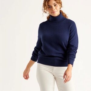 Quince 100% Cashmere Mongolian Cashmere Turtleneck Sweater Navy Blue Size Medium